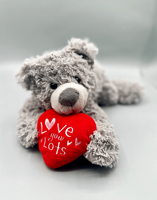 Grey Cuddly Bear with 'Love you Lots' heart - Impala Online