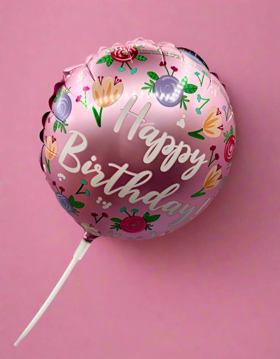 Happy Birthday Floral - Stick Balloon - Impala Online