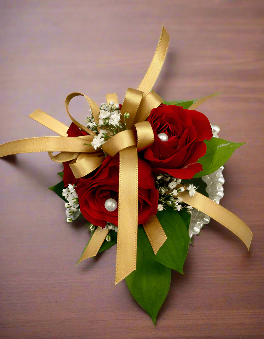 Red and Gold Pearl Wrist Corsage - Impala Online