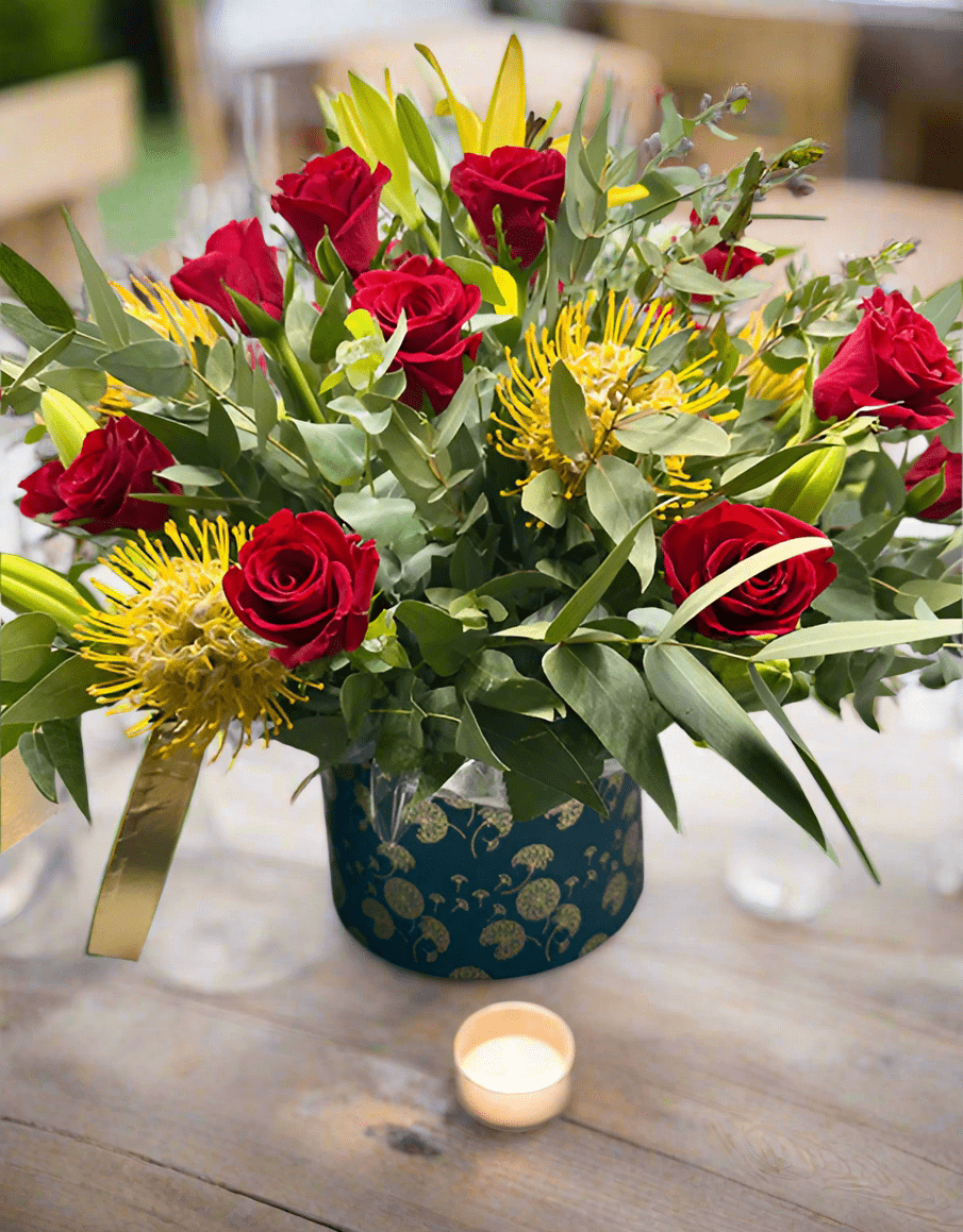 Teal Celebration Arrangement in Hat Box - Impala Online