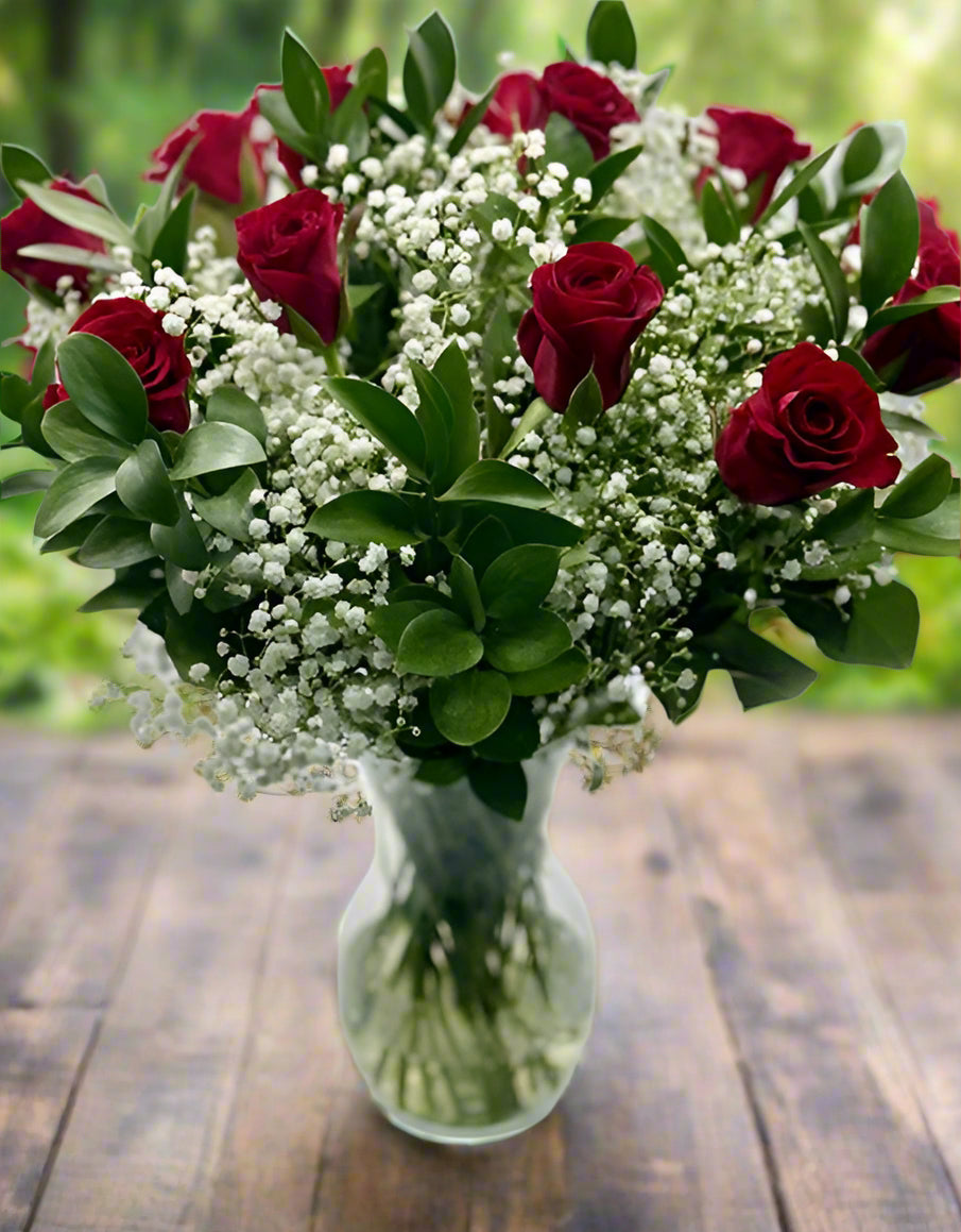 Ruby Red Roses in Vase (Medium) - Impala Online